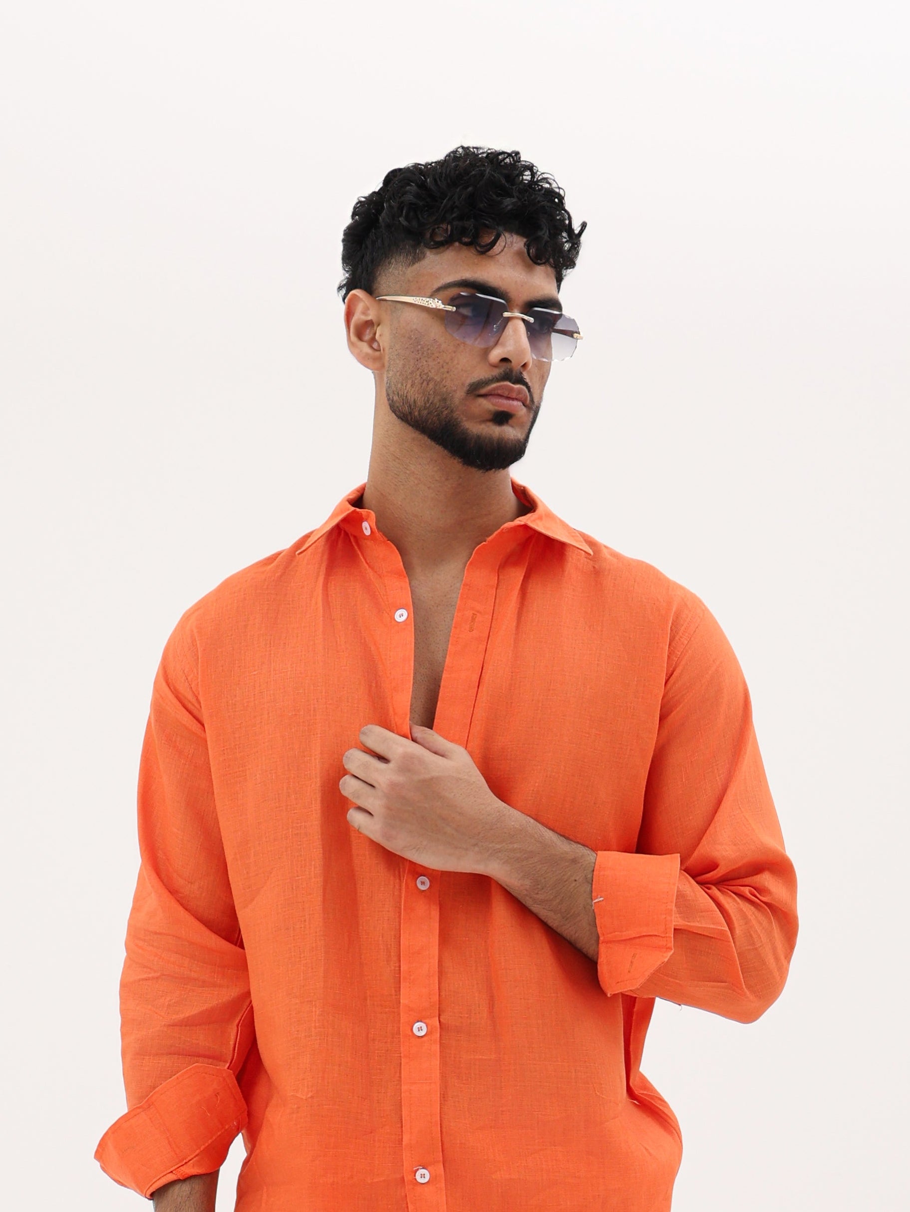 Pure Linen Shirt (Orange)