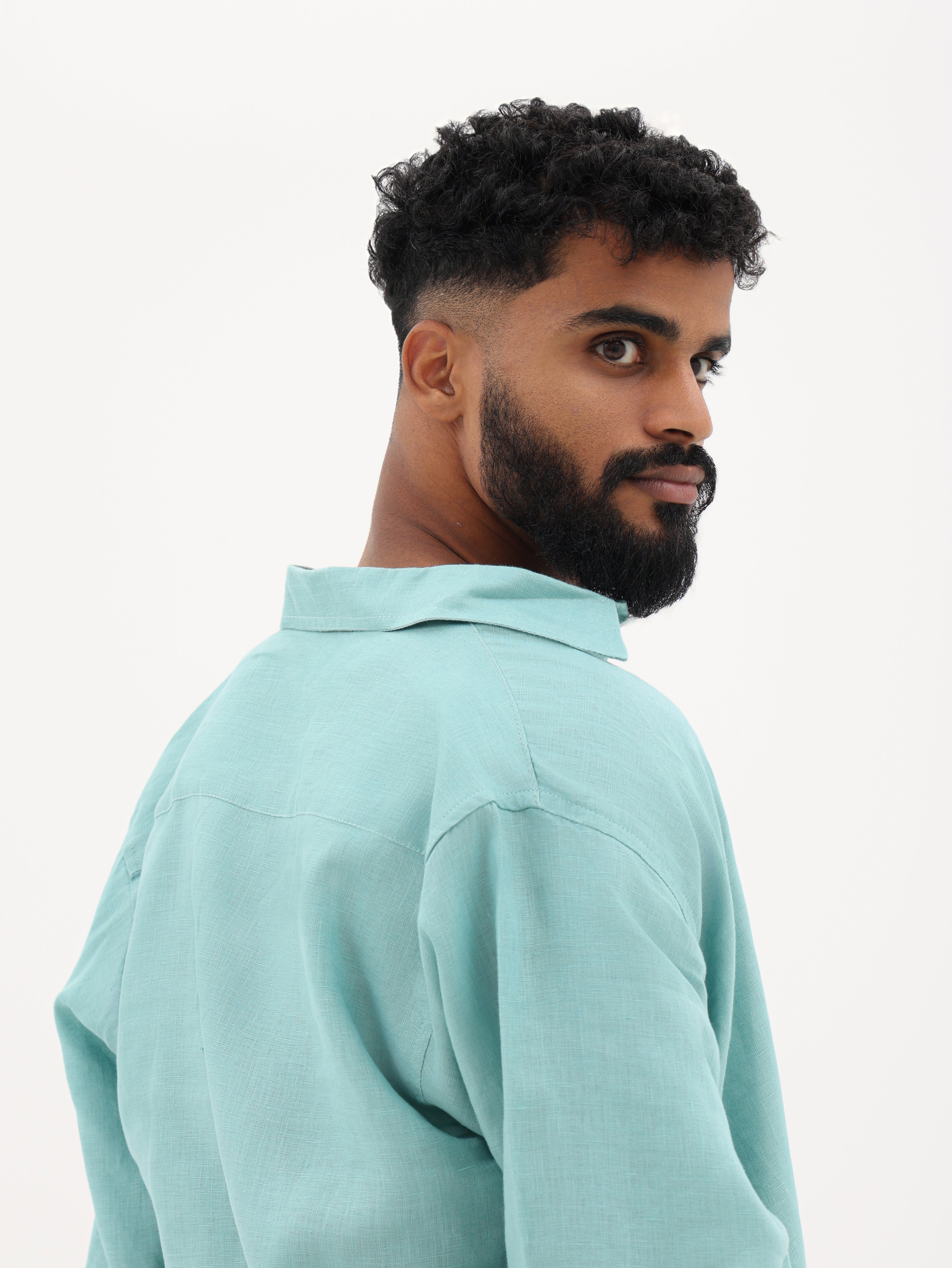 Pure Linen Shirt (Mint Blue)